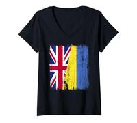 Mujer Reino Unido Ucrania Media Bandera británica Herencia ucraniana Camiseta Cuello V
