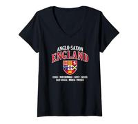 Mujer Reinos de Inglaterra anglosajona escudo letras blancas Camiseta Cuello V