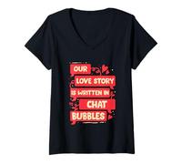 Mujer Relaciones A Distancia Love Story Wirtten In Chat Bubbles Camiseta Cuello V