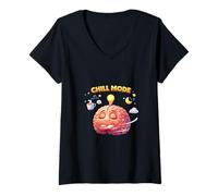 Mujer Relajado Cerebro Calma Mente Humor Concepto Camiseta Cuello V