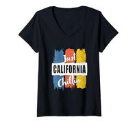 Mujer Relajante Estilo Retro Vintage de Just California Chillin' State Camiseta Cuello V