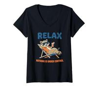 Mujer Relájate Nada Está Bajo Control Amante Animal Camiseta Cuello V