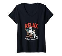 Mujer Relájate Nada Está Bajo Control Divertido Perro Diciendo Camiseta Cuello V