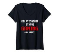 Mujer Relationship Status: Gaming and Happy Funny Gamer Humor Joke Camiseta Cuello V