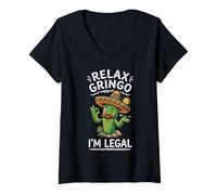 Mujer Relax Gringo Soy Legal Divertido Inmigrante Mexicano Cinco De Mayo Camiseta Cuello V