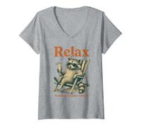Mujer Relax Nothing Is Under Control Funny Raccoon Sunglasses Cock Camiseta Cuello V