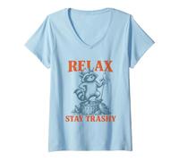 Mujer Relax Stay Trashy Royal Funny Crown Raccoon Hombres Mujeres Humor Camiseta Cuello V