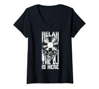 Mujer Relax The DJ Is Here, Amante de los Discos de Vinilo Gothic Skull LP Camiseta Cuello V