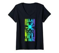 Mujer Relax The DJ Is Here, Amante de los Discos de Vinilo Gothic Skull LP Camiseta Cuello V