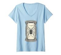 Mujer Reloj de Arena gótico con Arte de araña Viuda Negra Camiseta Cuello V