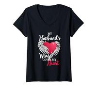 Mujer Remembrance Design y My Husband Has Wings Heart Camiseta Cuello V