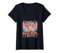 Mujer Renacer en Cada Libro Que Leo Fénix Fantasy Camiseta Cuello V