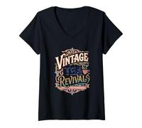 Mujer Renacimiento del té Vintage impregnado de tradición Amante Cultura de Fiesta Camiseta Cuello V