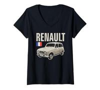Mujer Renault 4 Francés Vintage Clásico Coche Retro Camiseta Cuello V