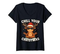Mujer Reno Alce Xmas adviento Feliz Navidad Regalo Divertida Yoga Camiseta Cuello V