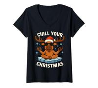 Mujer Reno Alce Xmas adviento Feliz Navidad Regalo Divertida Yoga Camiseta Cuello V