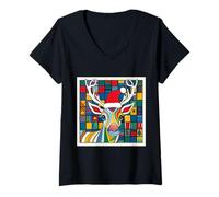 Mujer Reno Mandala Navidad Camiseta Cuello V