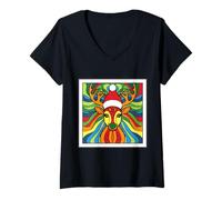 Mujer Reno Mandala Navidad Camiseta Cuello V
