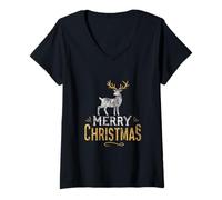 Mujer Reno Merry Christmas Navidad Caza Caza Cazador Xmas Camiseta Cuello V