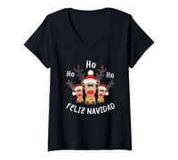 Mujer Reno navideño Feliz Navidad Ho Ho Alce Camiseta Cuello V