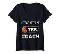 Mujer Repeat After Me Yes Entrenador Baloncesto Divertido Deportes Hombres Mujeres Camiseta Cuello V