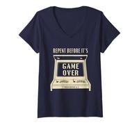 Mujer Repent Before It's Game Over - Retro Arcade Game Christian Camiseta Cuello V