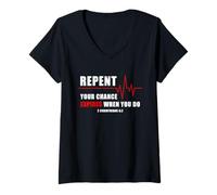 Mujer Repent, Your Chance Expires When You Do Heartbeat EKG Faith Camiseta Cuello V
