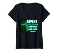 Mujer Repent, Your Chance Expires When You Do Heartbeat EKG Faith Camiseta Cuello V