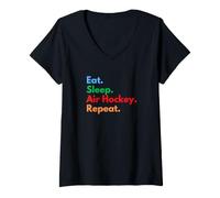 Mujer Repetición de Hockey de Aire Eat Sleep para los Amantes del Hockey de Aire Camiseta Cuello V