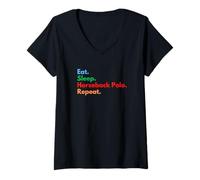 Mujer Repetición de Polo Eat Sleep Caballo para Jugadores de Polo a Caballo Camiseta Cuello V