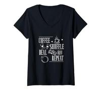 Mujer Repetir la Oferta de café barajar Cartas Divertidas distribuidores de Casino Camiseta Cuello V