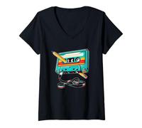 Mujer Reproductor de casetes de música mixtape, estilo vintage de los años 80, estilo retro Camiseta Cuello V