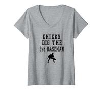 Mujer Reproductor gráfico Chicks Dig The 3rd Third Baseman con Frases Divertidas Camiseta Cuello V