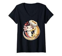 Mujer Reptile Keeper Pet Owner Cute Bearded Dragon Hugging Axolotl Camiseta Cuello V