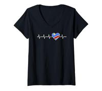 Mujer República Democrática del Congo Heartbeat Design DRC Camiseta Cuello V