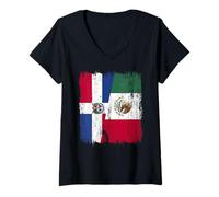 Mujer República Dominicana México Media Bandera Camiseta Cuello V