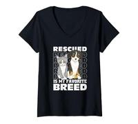 Mujer Rescatado es mi Raza Favorita de Rescate Perro y Gato Rescate Camiseta Cuello V