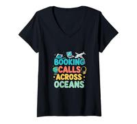 Mujer Reservar Llamadas a través de los océanos Trabajo Remoto Estilo de Vida Camiseta Cuello V