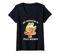 Mujer Reservar Mi Fin de Semana está Completamente Reservado Rana Lectura Cottagecore Camiseta Cuello V