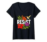 Mujer RESIST Floral Political Protest Feminist Resist Camiseta Cuello V