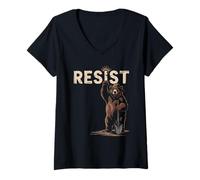 Mujer Resist Oso Pala Activismo Político Camiseta Cuello V