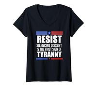 Mujer Resist Tyranny No King Pro Democracy Dies Silence I Dissent Camiseta Cuello V