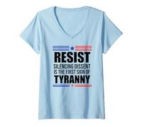 Mujer Resist Tyranny Pro Democracy Dies in Silence Dissent No King Camiseta Cuello V