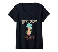 Mujer Resiste la protesta política de Nueva Jersey Camiseta Cuello V