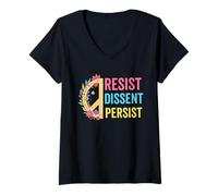 Mujer resistir la disidencia persisten las mujeres feministas Protestan por la igualdad de derechos Camiseta Cuello V