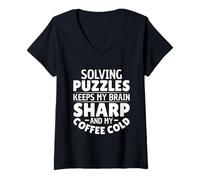 Mujer Resolviendo Rompecabezas - Crossword Puzzle Solucion Camiseta Cuello V