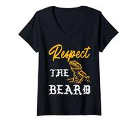 Mujer Respect The Beard Bearded Dragon Funny Beardie Hombres Mujeres Niños Camiseta Cuello V
