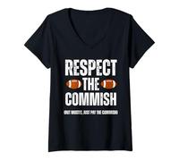 Mujer Respect The Commish Funny Fantasy Football Commissioner Camiseta Cuello V