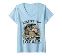 Mujer Respect The Locals Raccoon Funny Street Cats Respeta a los Locales Camiseta Cuello V