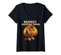 Mujer Respeto Disciplina Power Muay Thai Fighter Camiseta Cuello V